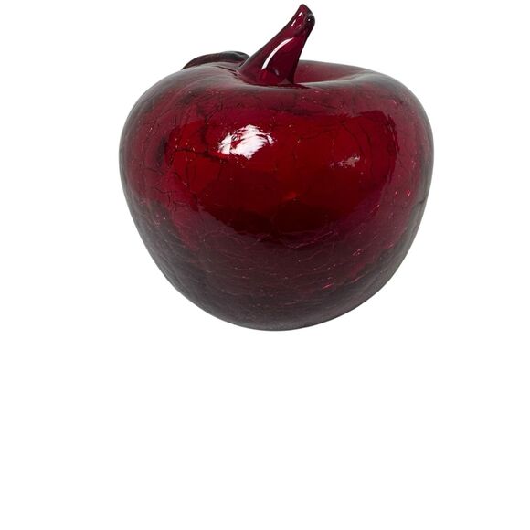 Vintage Blown Art Glass Apple Crackle Faux Fruit Home Table Decor - Picture 14 of 14